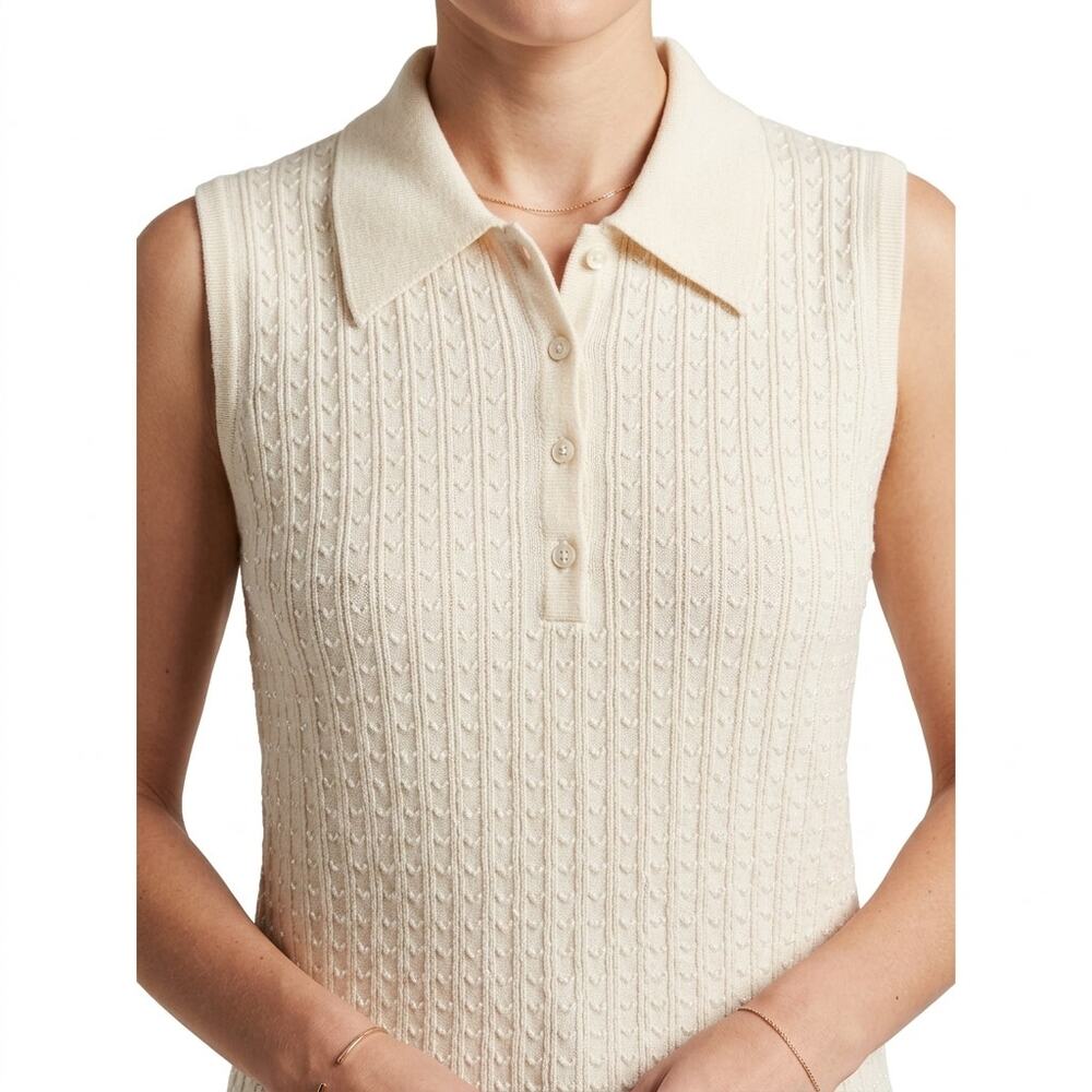 Vintage Banana Republic Cream Merino Wool Beaded Sleeveless Polo Sweater Tank L